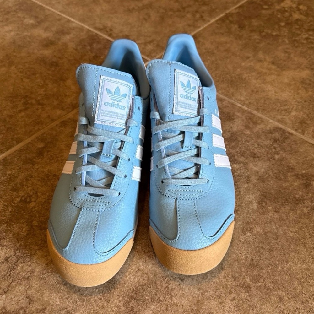 Adidas Men’s Light Blue Sneakers with White Stripes